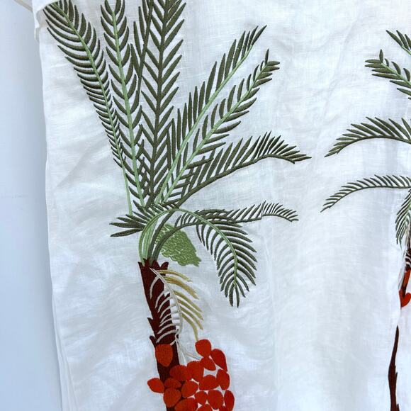 Juan de Dios Lisa Linen Midi Dress Embroidered Palm White Medium Caftan Cover-Up - Picture 9 of 13